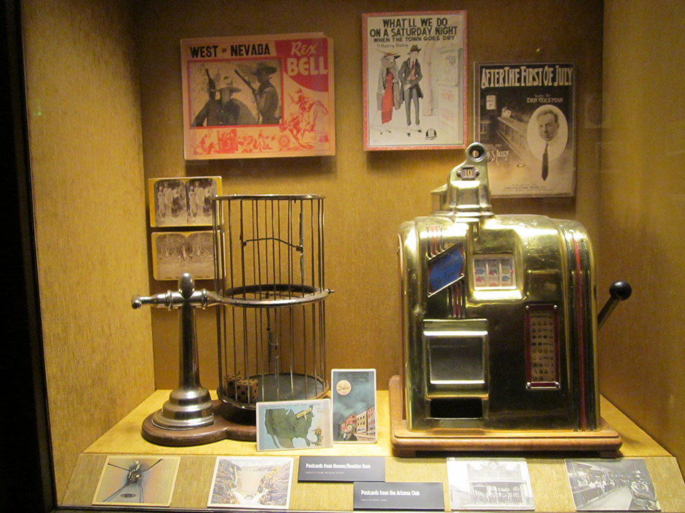 Early slot machine exhibit on display at the Mob Museum Las Vegas
