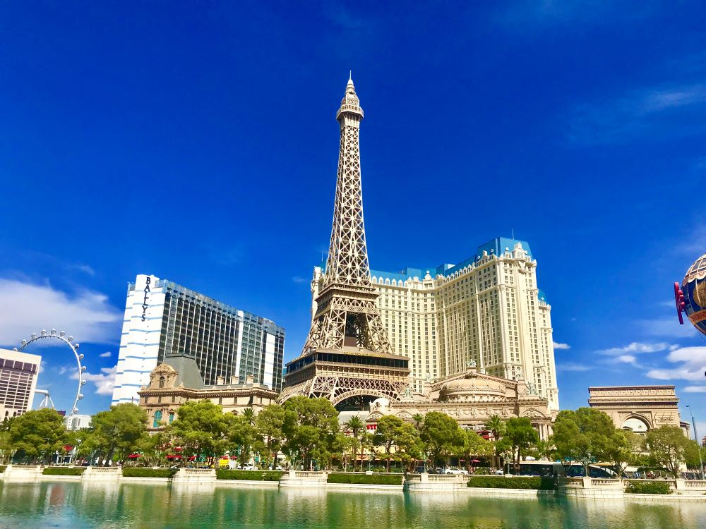 Paris Las Vegas hotel with Eiffel Tower replica on the Las Vegas Strip in 2018