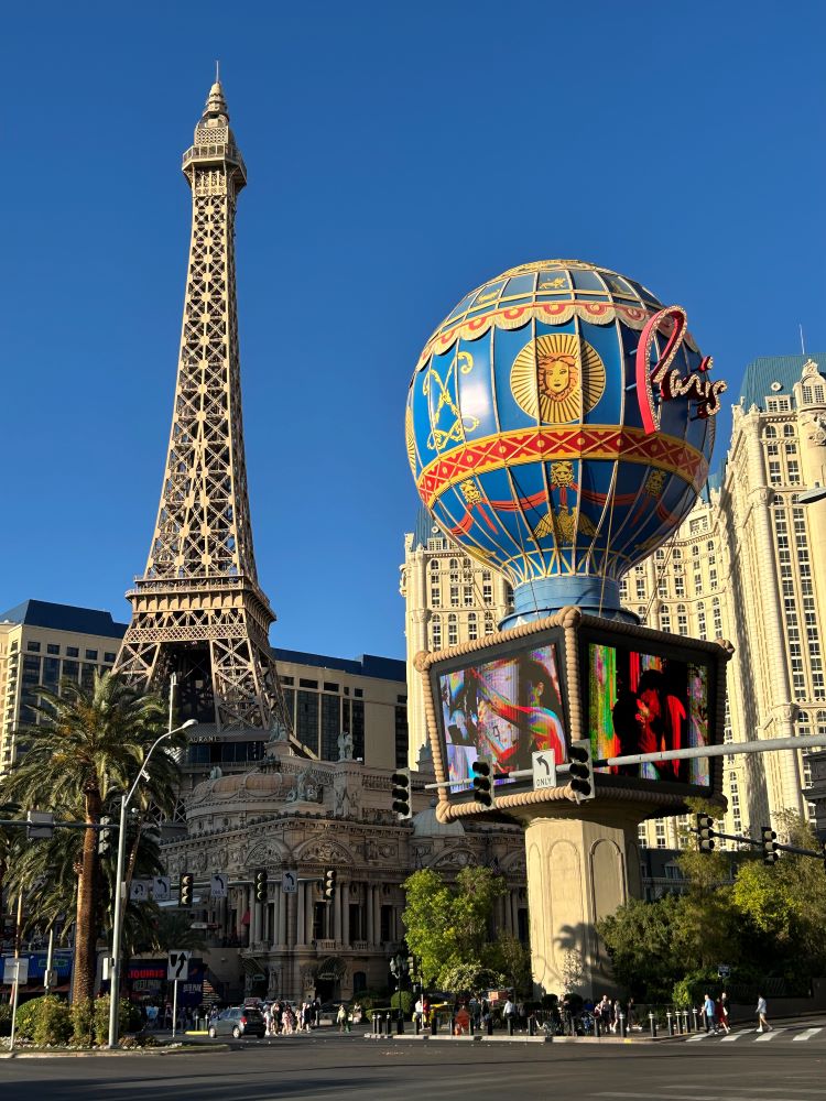 Exterior of Paris Las Vegas Hotel and Casino with Eiffel Tower replica