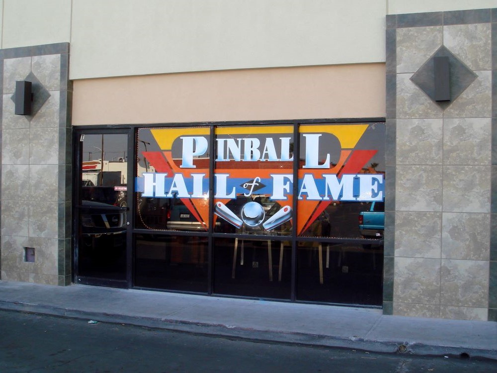 Rows of vintage pinball machines on display at the Pinball Hall of Fame Las Vegas