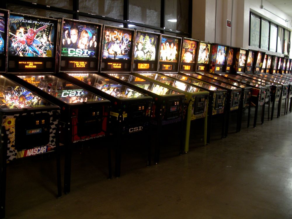 Newer pinball machines on display at the Pinball Hall of Fame Las Vegas