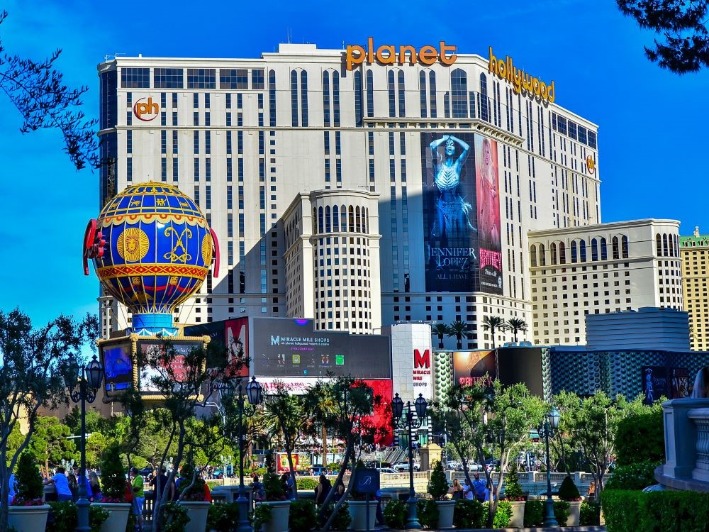 Planet Hollywood Las Vegas hotel and casino with bright signage