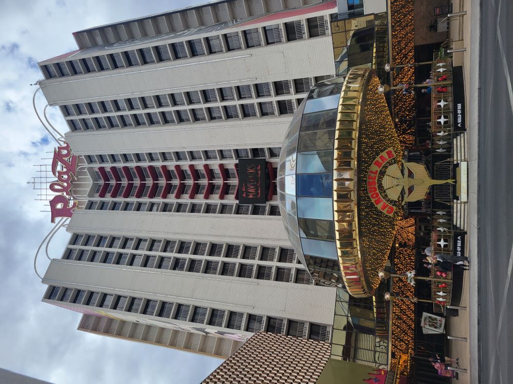 Entrance of Plaza Hotel and Casino in downtown Las Vegas