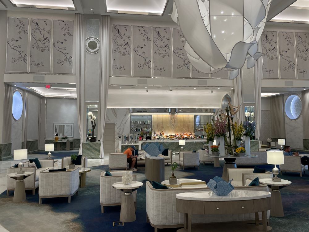 Lobby of Crockfords hotel at Resorts World Las Vegas in May 2022