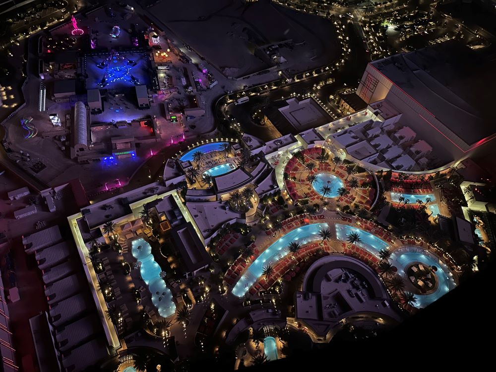 Pool complex at Resorts World Las Vegas in May 2023