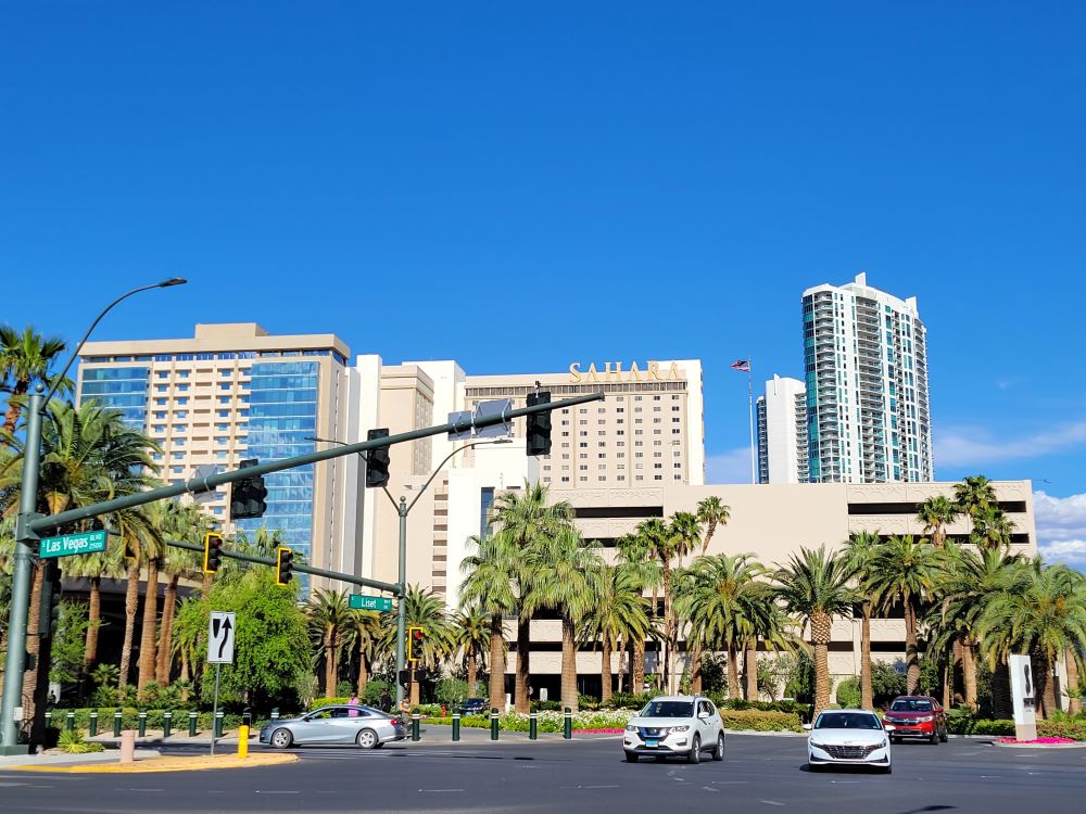 Exterior facade of SAHARA Las Vegas hotel and casino