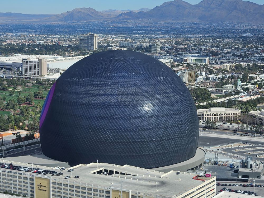 View of the Sphere Las Vegas from the High Roller on January 31, 2024
