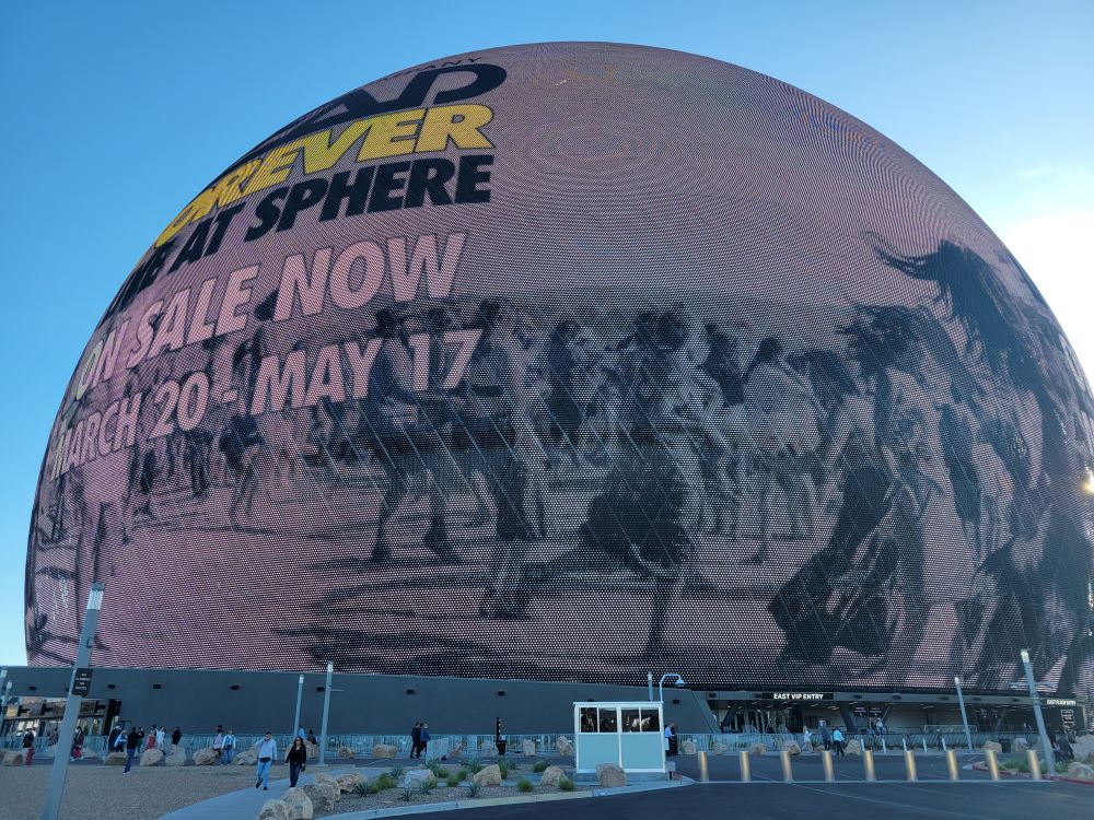 Sphere Las Vegas spherical entertainment venue exterior on the Strip
