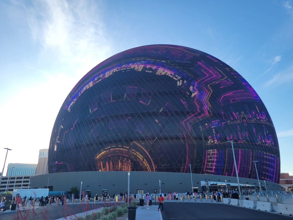 Exterior of the Sphere Las Vegas with massive LED display visible