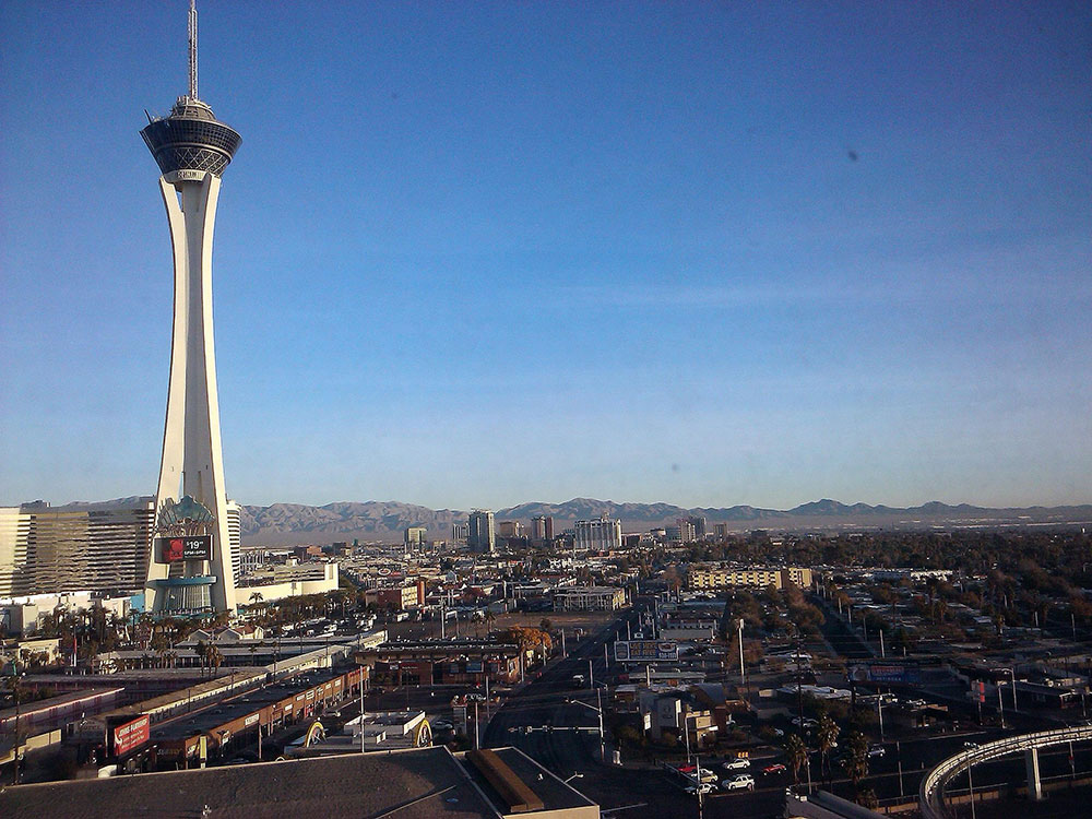 Stratosphere Tower viewed from near Sahara Las Vegas on the Strip