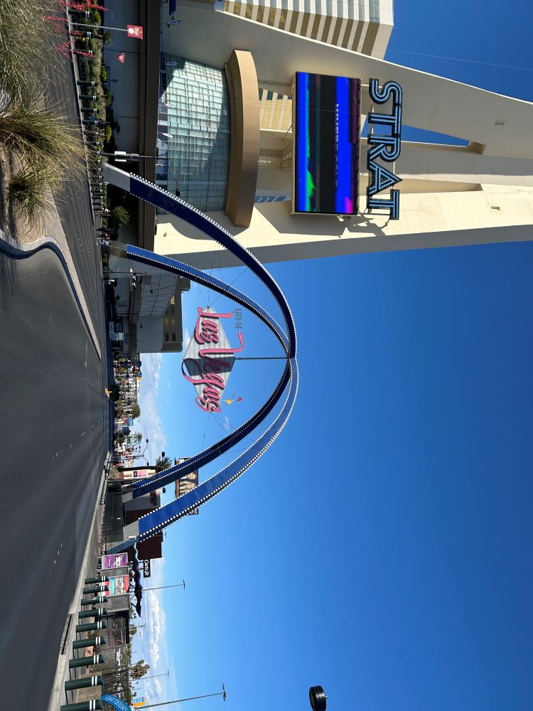 City of Las Vegas sign near the STRAT Hotel Casino and SkyPod