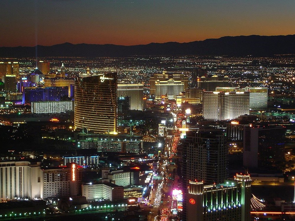 Las Vegas Strip panoramic view from the Stratosphere Tower observation deck