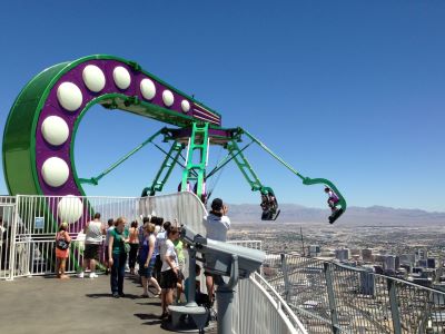 Insanity thrill ride extending over the edge of the STRAT tower in Las Vegas
