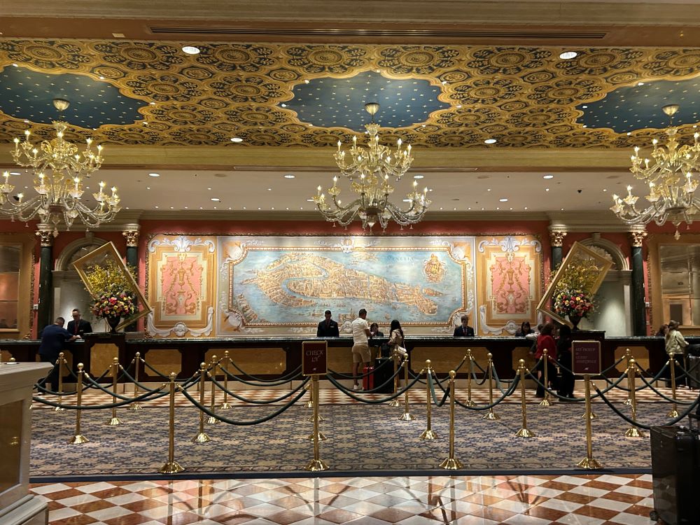 Front desk check-in area of the Venetian Resort Las Vegas