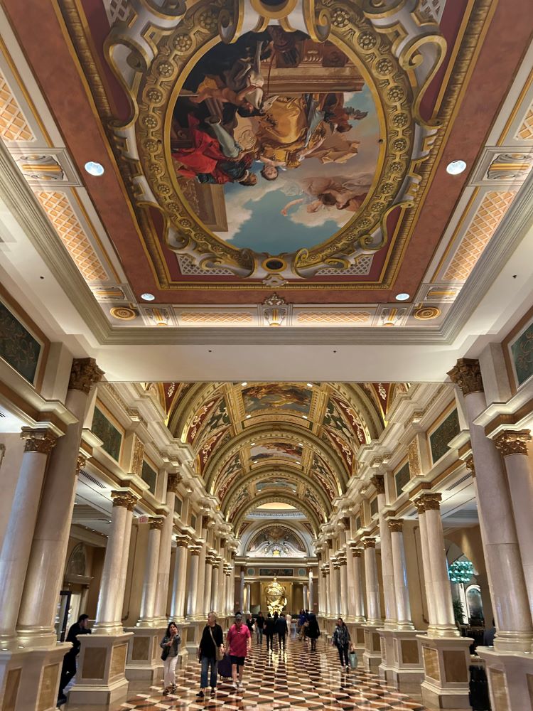 Elegantly decorated hallway inside the Venetian Resort Las Vegas