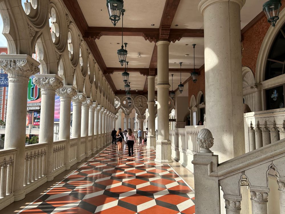 Outdoor walkway along the Grand Canal Shoppes at the Venetian Resort Las Vegas