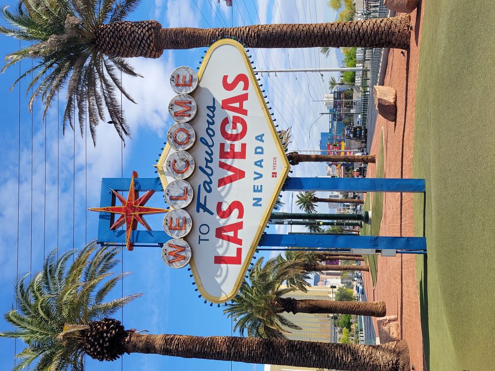 Close-up of the iconic Welcome to Fabulous Las Vegas sign