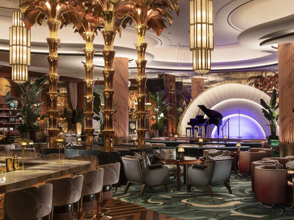Ornate decorative ceiling at Delilah supper club inside Wynn Las Vegas