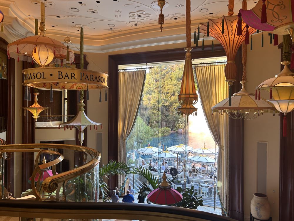 Bar with panoramic window view at Wynn Las Vegas