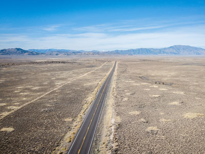 Aerial view of U.S. Route 50, the Loneliest Road in America, eastern Nevada