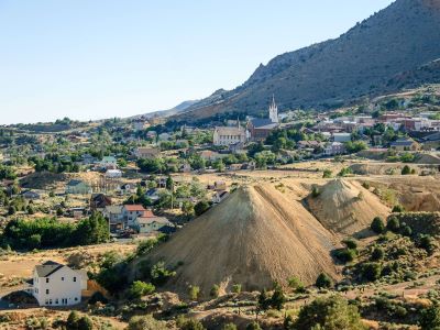 Historic main street of Virginia City, Nevada, a preserved 19th-century silver mining boomtown on the Comstock Lode