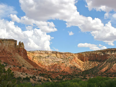 Red sandstone cliffs and canyon landscape at Ghost Ranch near Abiquiú, New Mexico