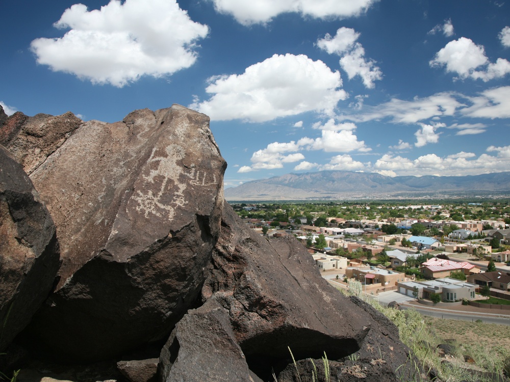 Ancient petroglyph rock carving at Petroglyph National Monument, Albuquerque, New Mexico