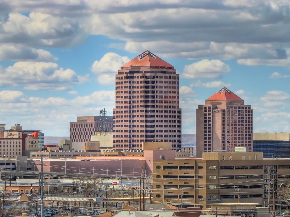 Downtown Albuquerque skyline and central business district, New Mexico