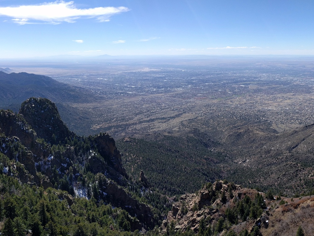 Panoramic view of Albuquerque and the Rio Grande Valley as seen from Sandia Crest, New Mexico