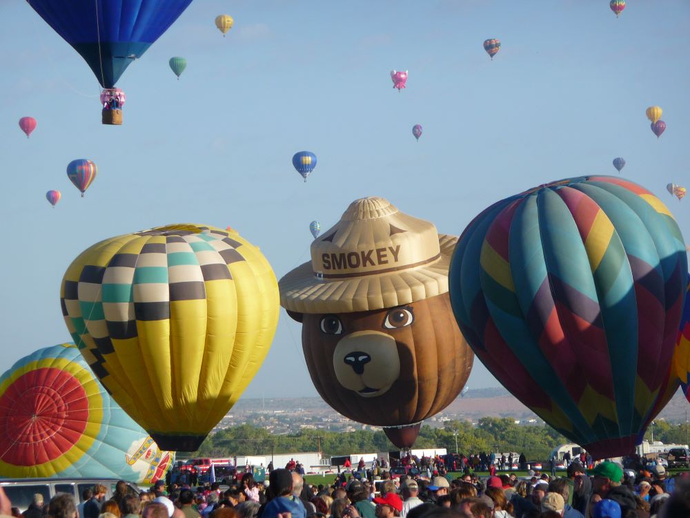 Smokey the Bear balloon pre-launch at Albuquerque International Balloon Fiesta 2011, New Mexico