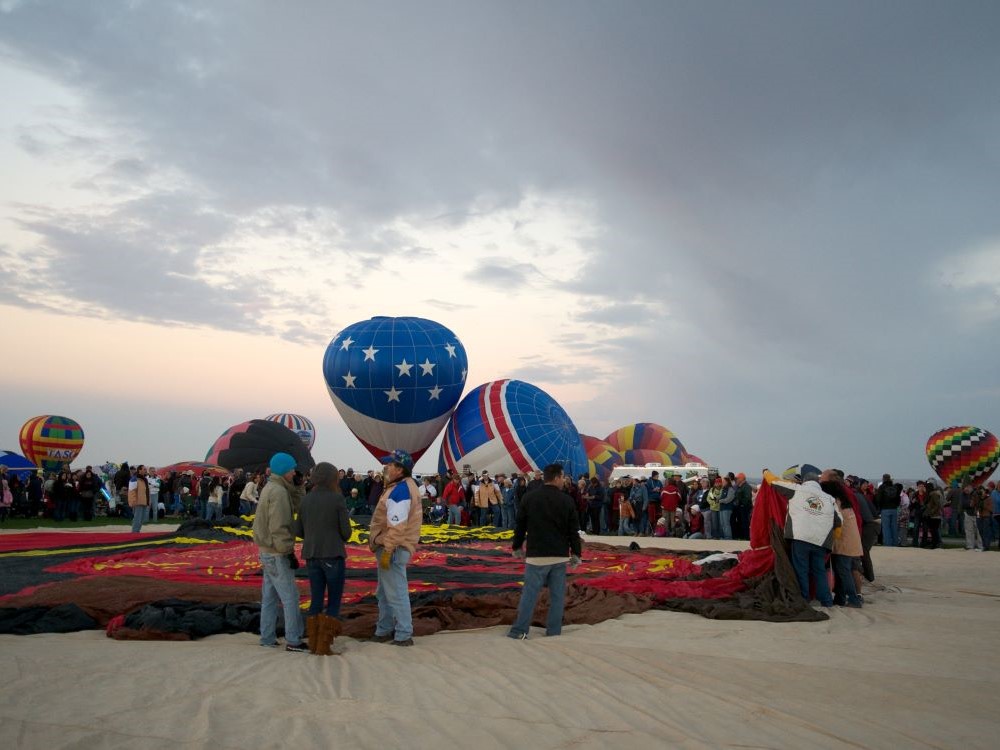 Laying out hot air balloons at Albuquerque International Balloon Fiesta, New Mexico