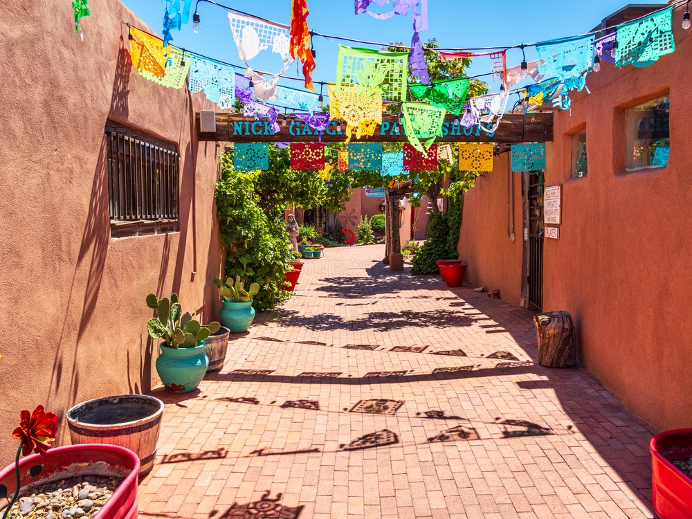 Adobe buildings and traditional architecture in Old Town Albuquerque, New Mexico