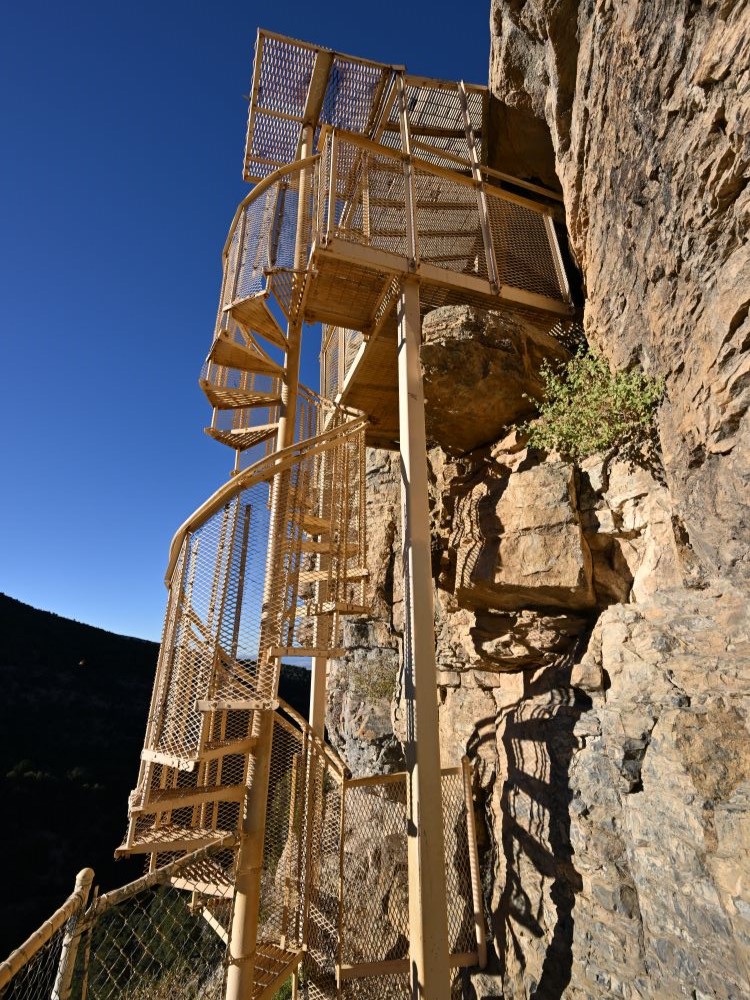 Spiral staircase leading to Sandia Cave, Sandoval County, New Mexico
