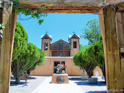 El Santuario de Chimayó, a National Historic Landmark and Catholic pilgrimage site in Chimayó, New Mexico