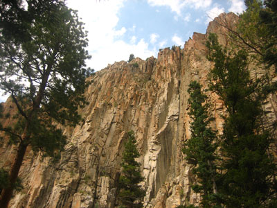Palisades Sill forming dramatic rock cliffs above the Cimarron River in Cimarron Canyon State Park, New Mexico