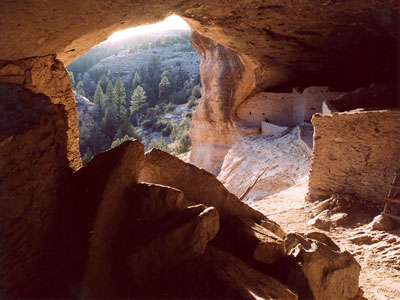 Interior of ancient Mogollon cliff dwellings at Gila Cliff Dwellings National Monument, New Mexico