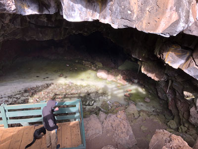 Perennial ice formations inside Bandera Volcano Ice Cave, a lava tube in the El Malpais lava field, New Mexico