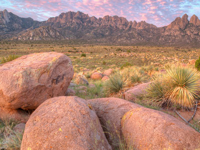 Desert landscape of Prehistoric Trackways National Monument in the Robledo Mountains near Las Cruces, New Mexico
