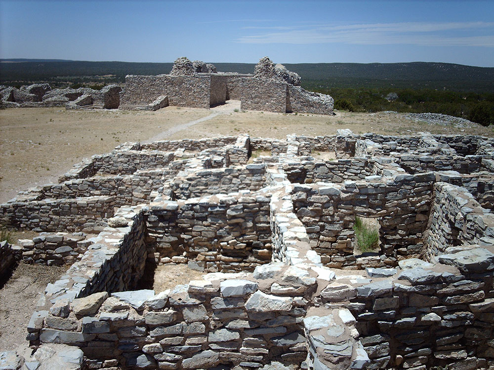 Gran Quivira ruins with large stone mission church remains in Salinas Pueblo Missions National Monument New Mexico