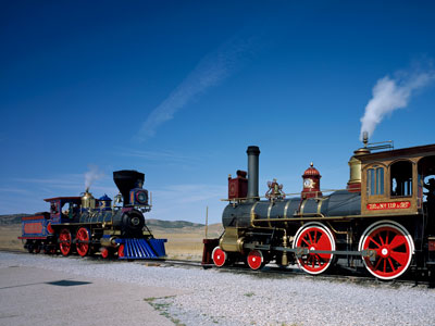 A meeting of the engines at the Golden Spike National Historic Site, Utah
