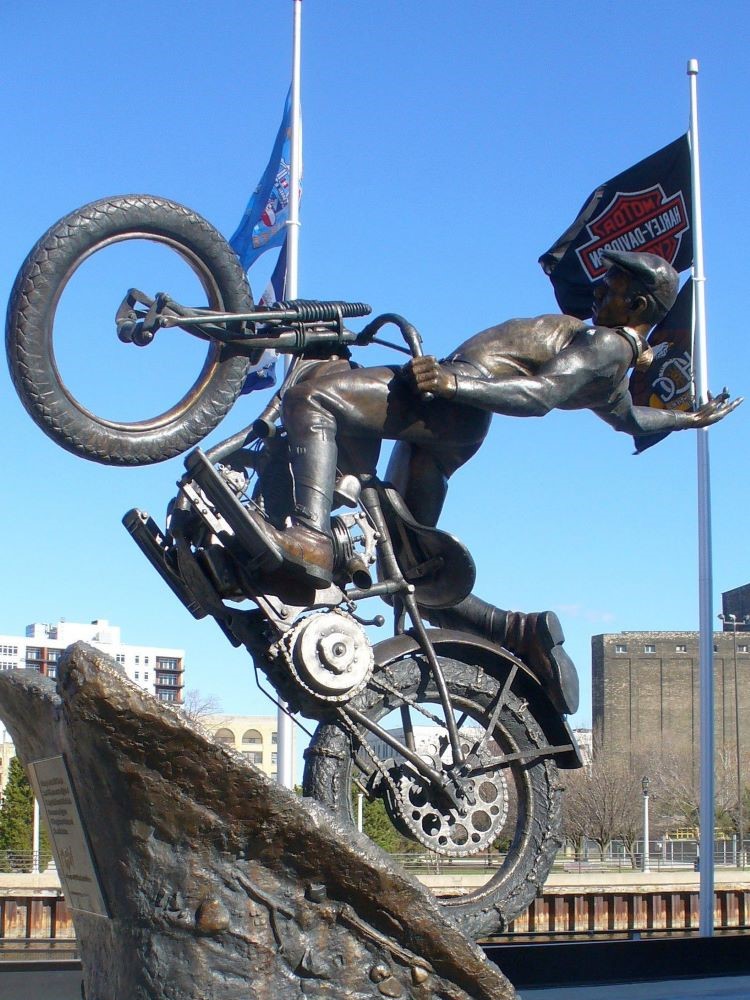 Harley-Davidson motorcycle statue outside the museum, Milwaukee