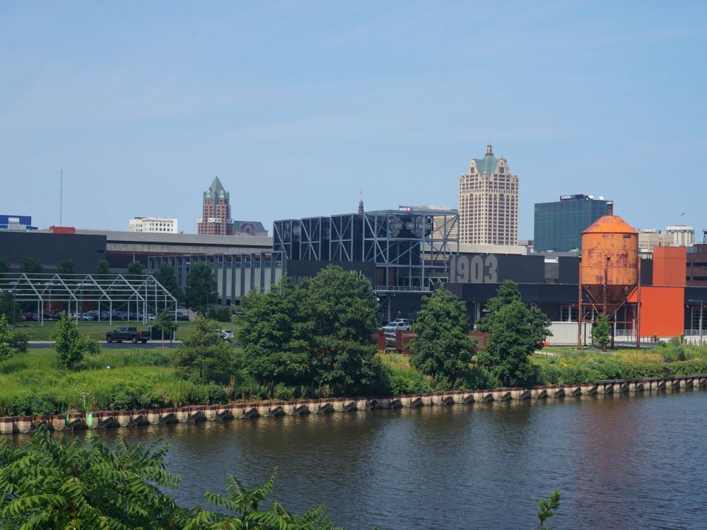 Harley-Davidson Museum campus along the Menomonee River, Milwaukee