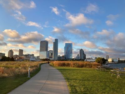 Milwaukee skyline viewed from Lakeshore State Park