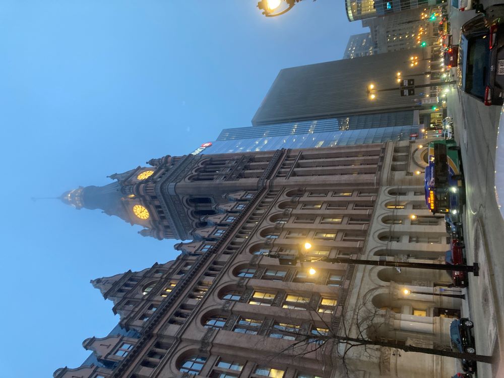 Milwaukee City Hall at twilight in winter
