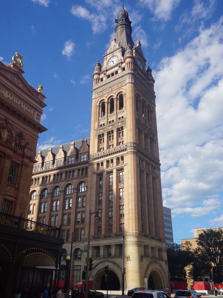Milwaukee City Hall tower and flagpole in summer