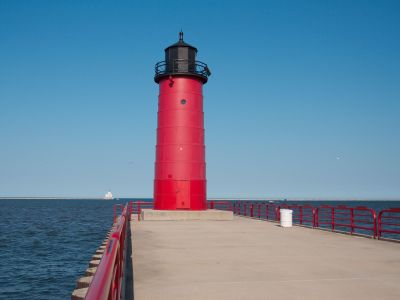 Milwaukee Pierhead Lighthouse overlooking Milwaukee Harbor