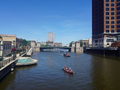 Milwaukee Riverwalk along the Milwaukee River in downtown Milwaukee