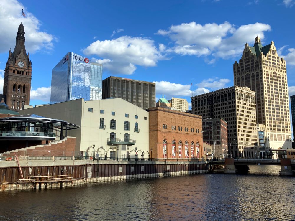 Milwaukee skyline reflected in the Milwaukee River
