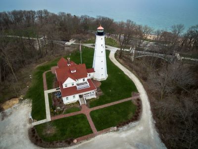 Aerial view of North Point Lighthouse, Milwaukee, Wisconsin