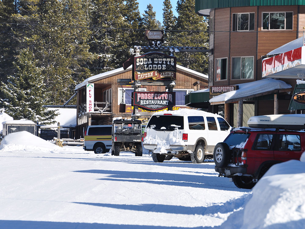 Main Street in Cooke City, Montana during winter